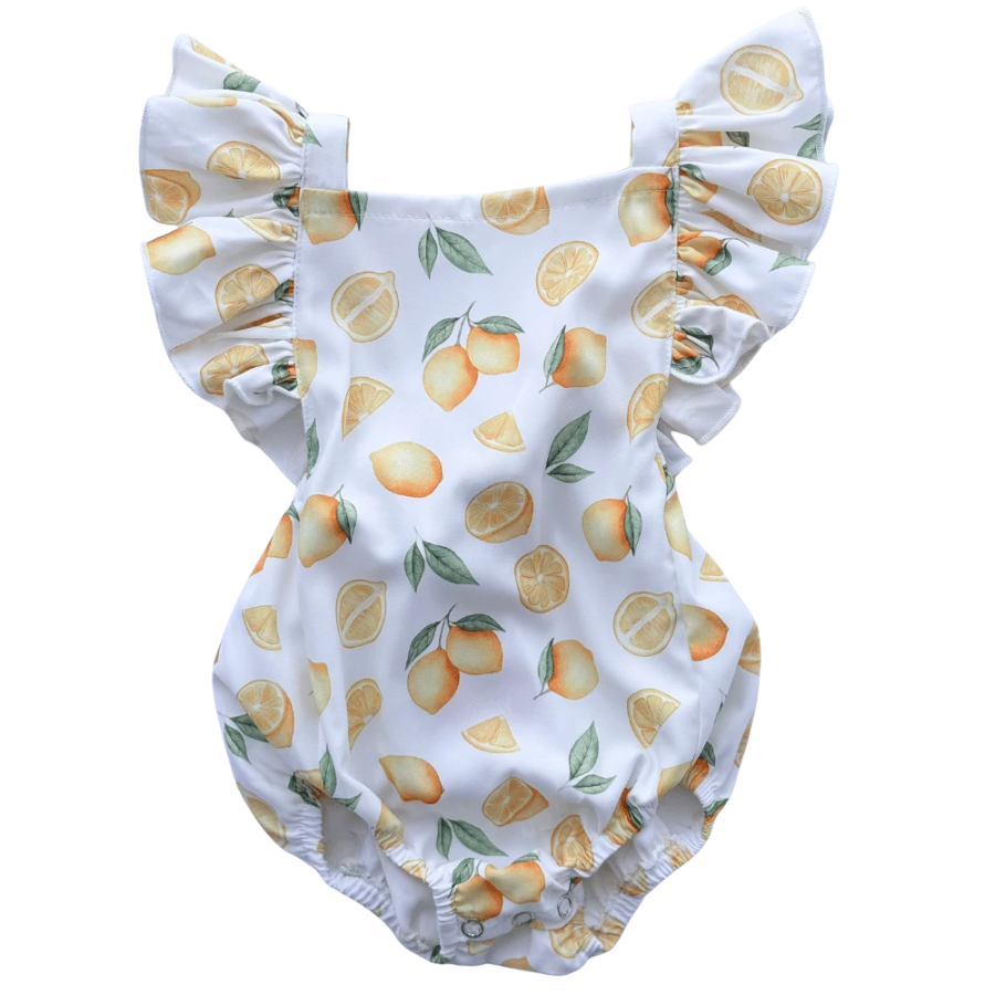 Shiloh Ruffle Back Romper - White with Lemons