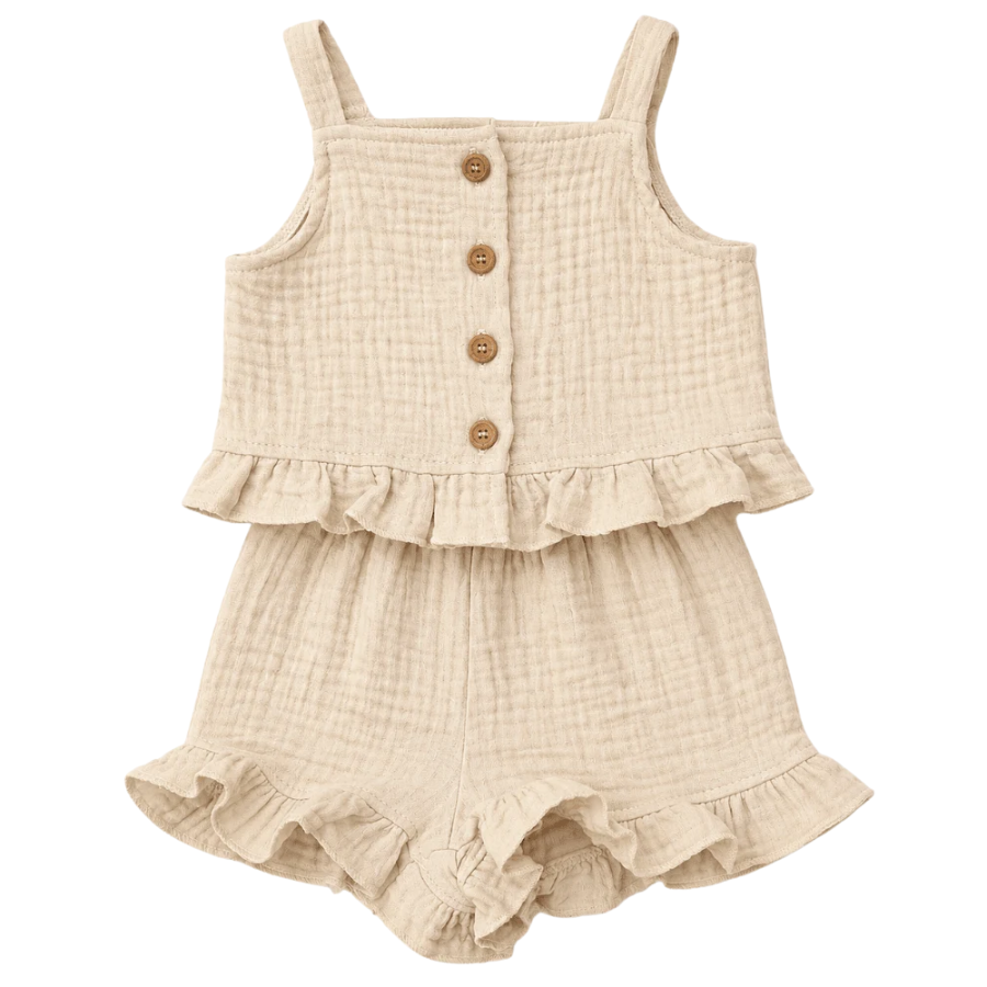Tate Button Front Two-Piece Set - Toasted Oat
