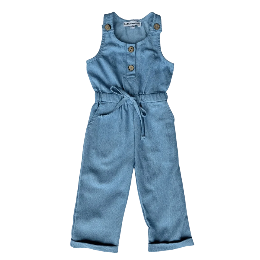 Ari Button Front Denim Jumpsuit - Light Wash