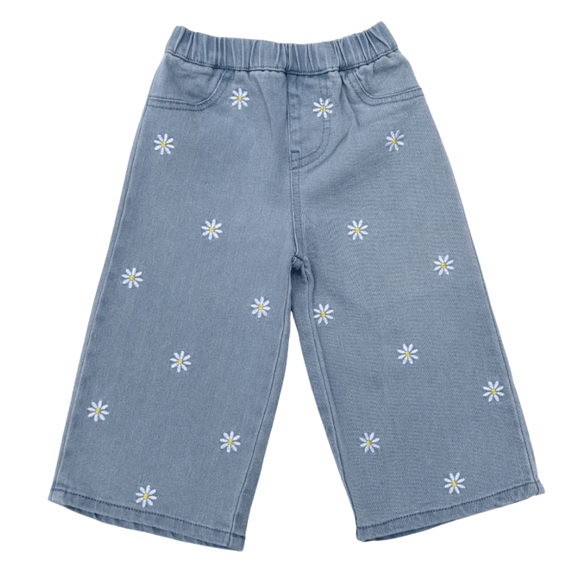 Daisy Mae Wide Leg Embroidered Jean - Light Wash
