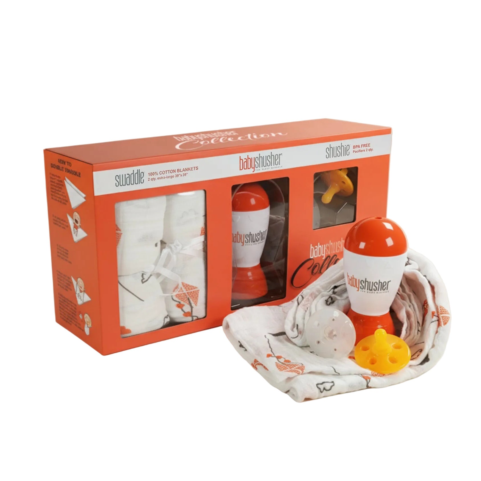 Baby Shusher Collection Gift Set – Sound Machine, Silicone Pacifiers & Muslin Swaddles for Newborns