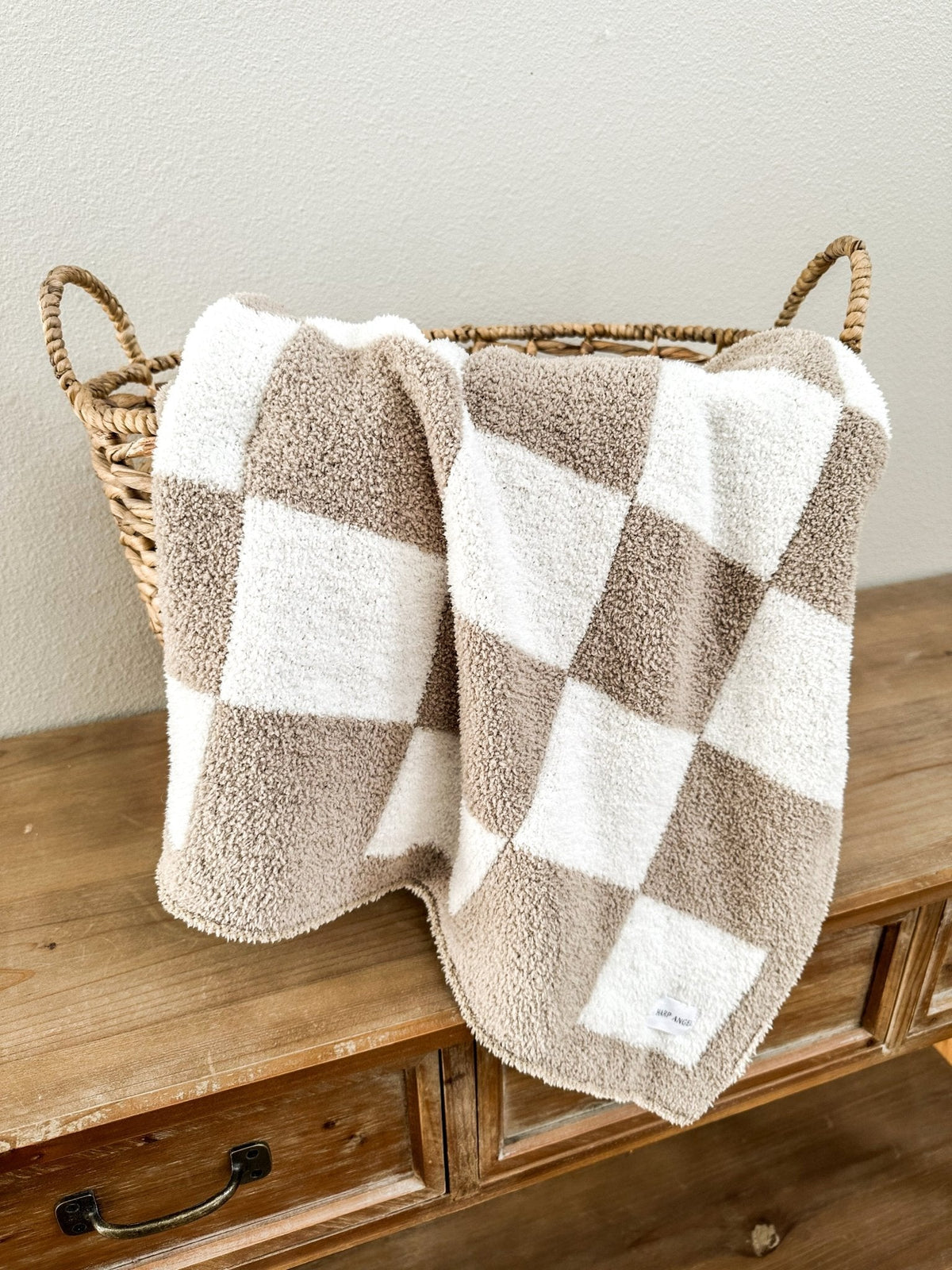 Taupe Checker Plush Baby Blanket | Soft & Cozy