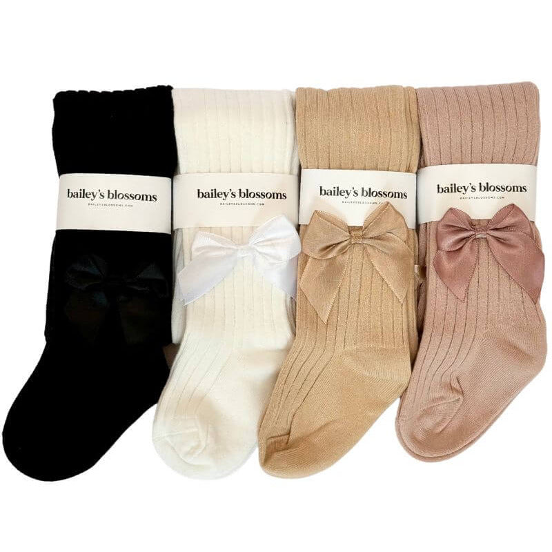 Collette Ribbed Satin Bow Tights