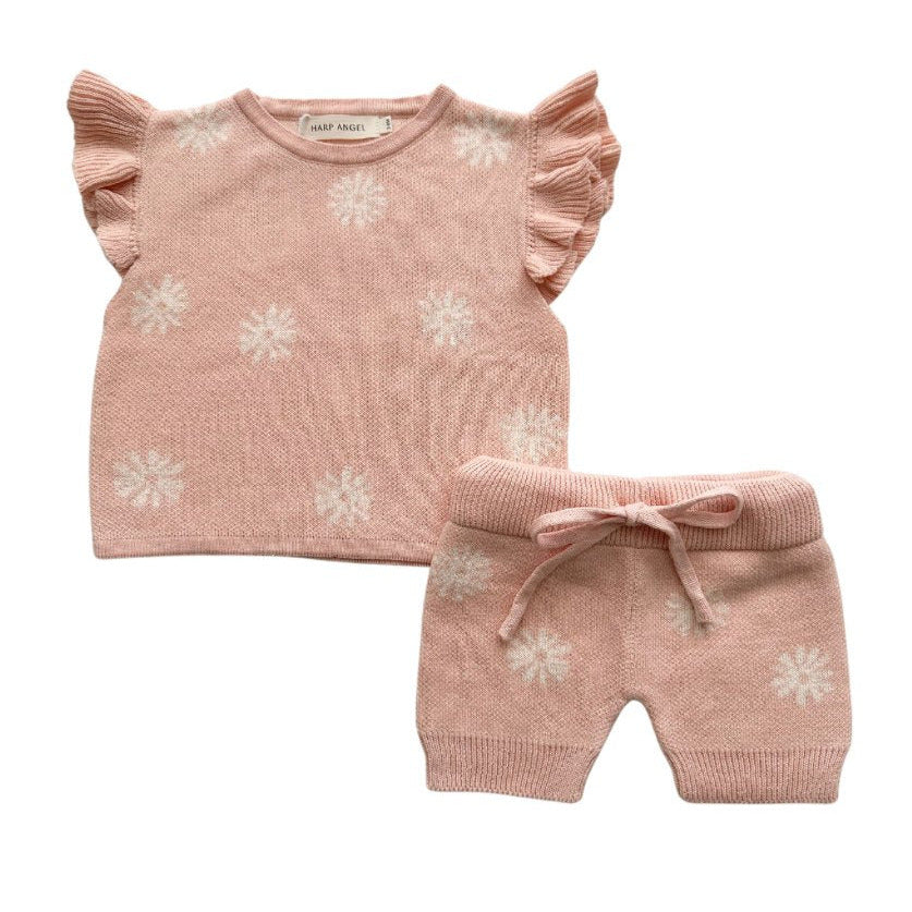 Organic Knit Short Set - Coral Daisies