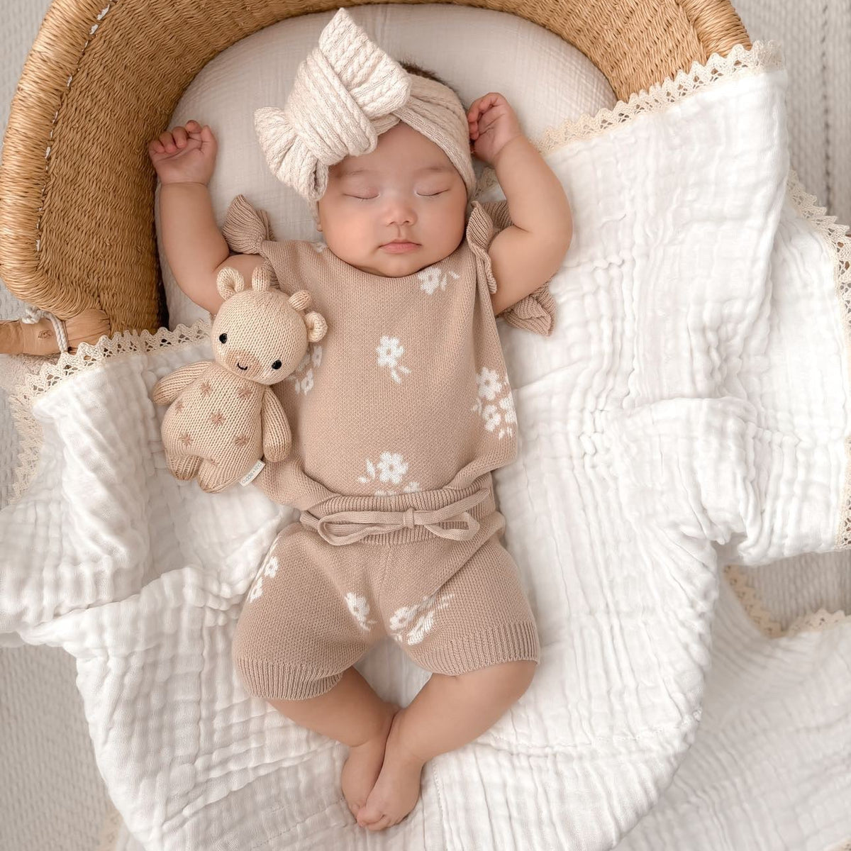 Organic Knit Short Set - Tan Floral