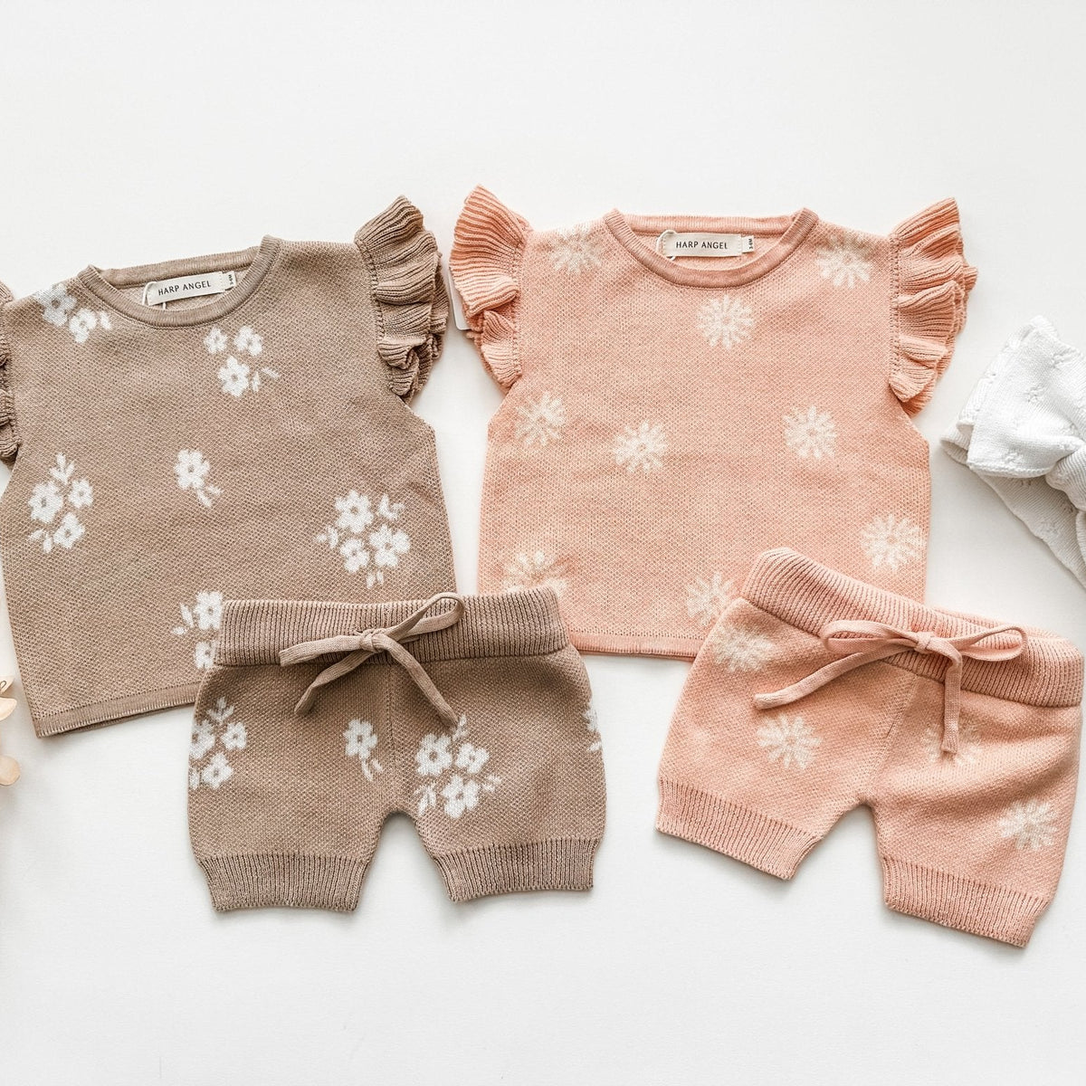Organic Knit Short Set - Tan Floral