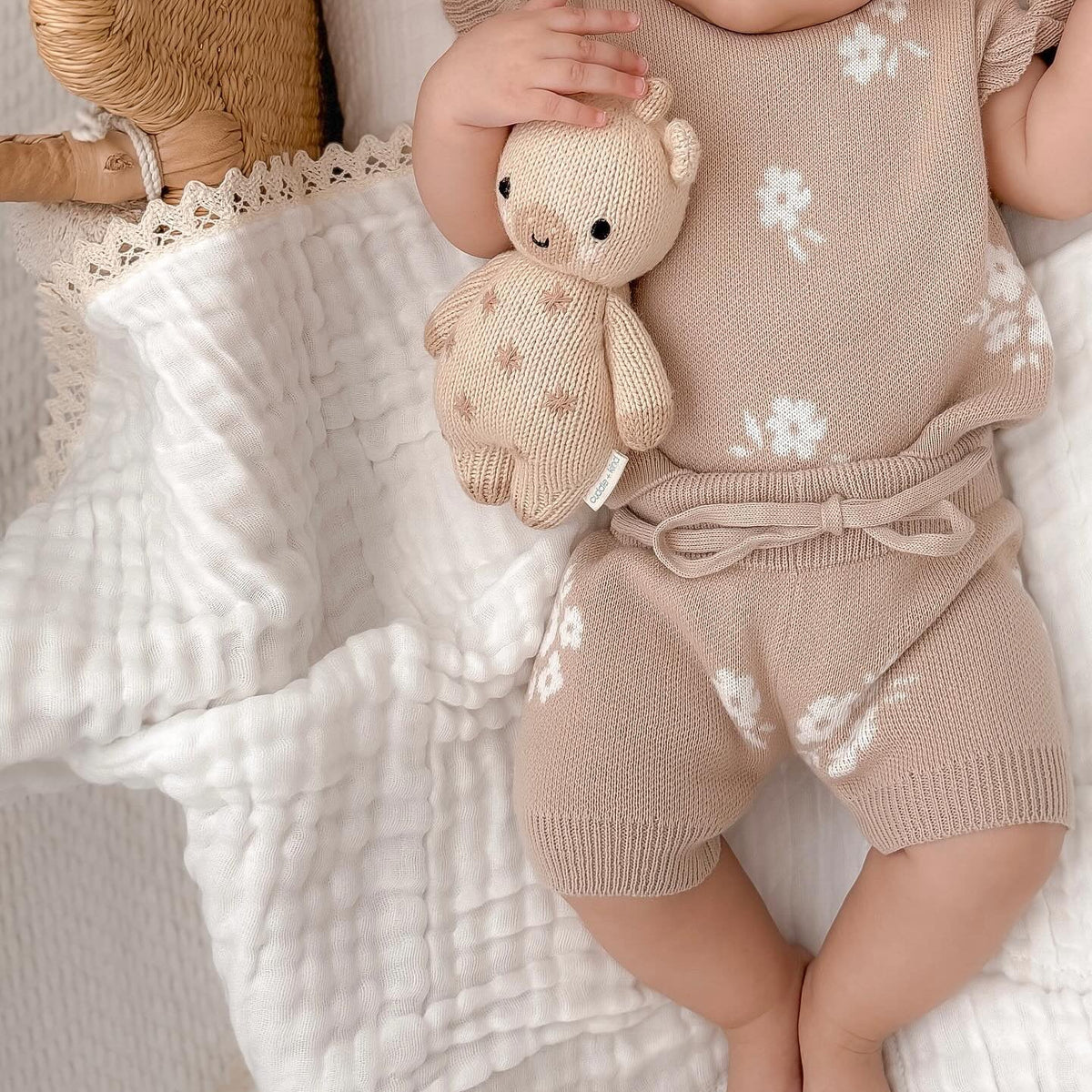 Organic Knit Short Set - Tan Floral