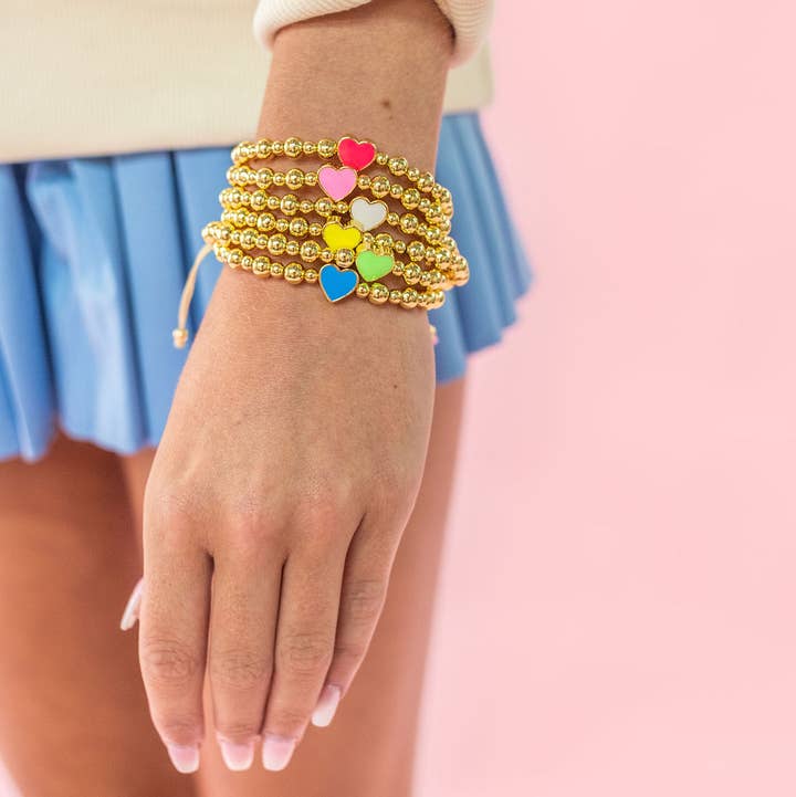 Golden Heart - Gold Beaded Enamel Bracelet - 6 Colors
