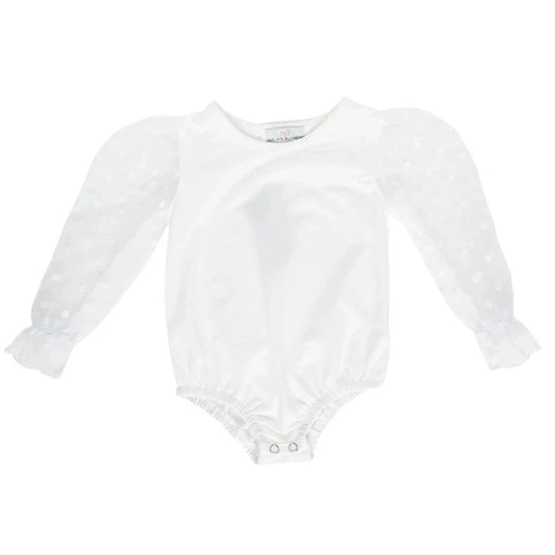 Destinee Sheer Dot Sleeve Top & Leotard - White