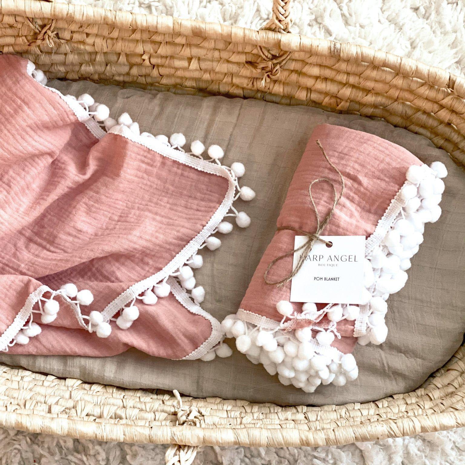 Dusty Pink Pom Swaddle Blanket