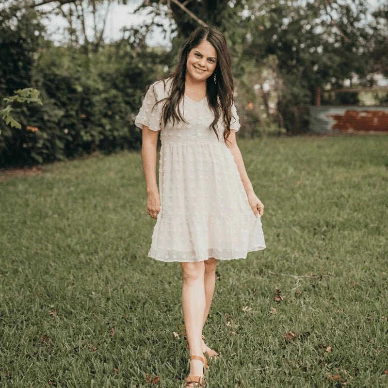 Eden Short Sleeve Dot Dress - Ivory
