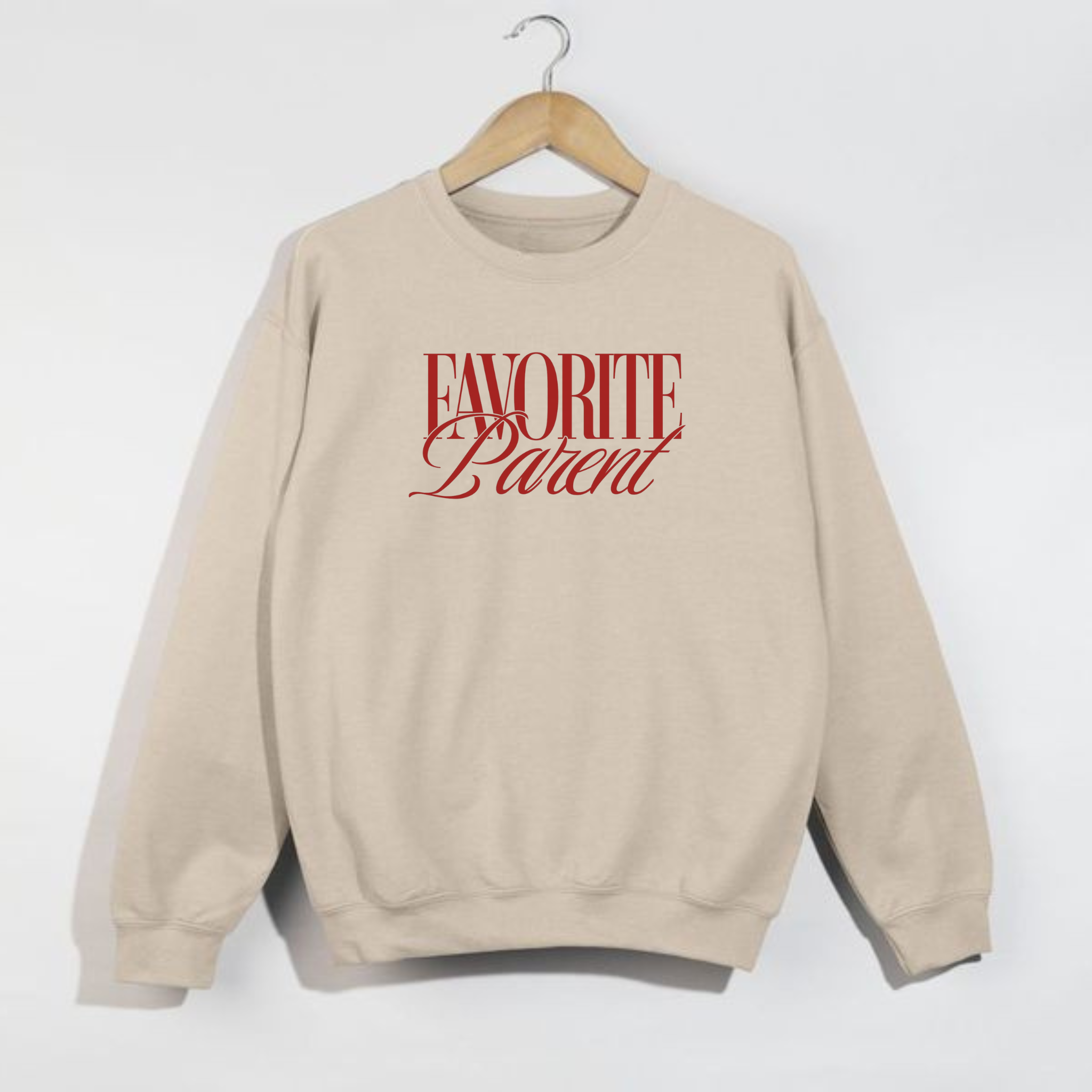 Favorite Parent Crewneck Sweatshirt – Funny Graphic Pullover in Red Ink