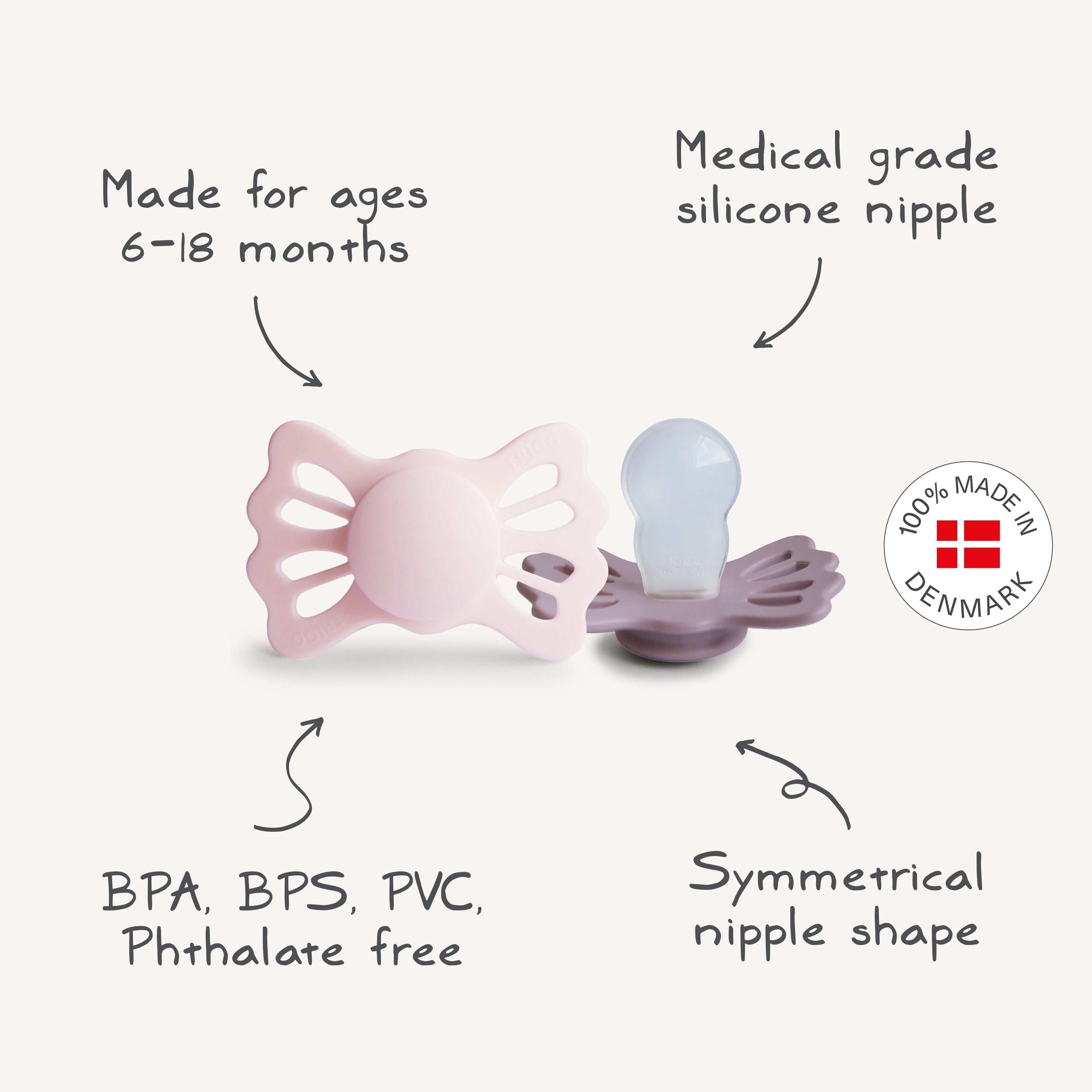 FRIGG Lucky Symmetrical Silicone Pacifier 2-Pack (6-18 Months)