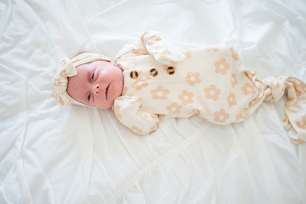 Knotted Baby Gown -  Blush Daisy