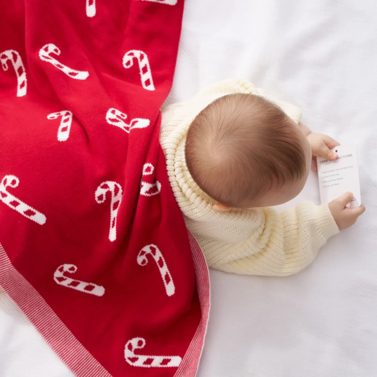 Christmas Candy Cane Jacquard Knit Baby Blanket