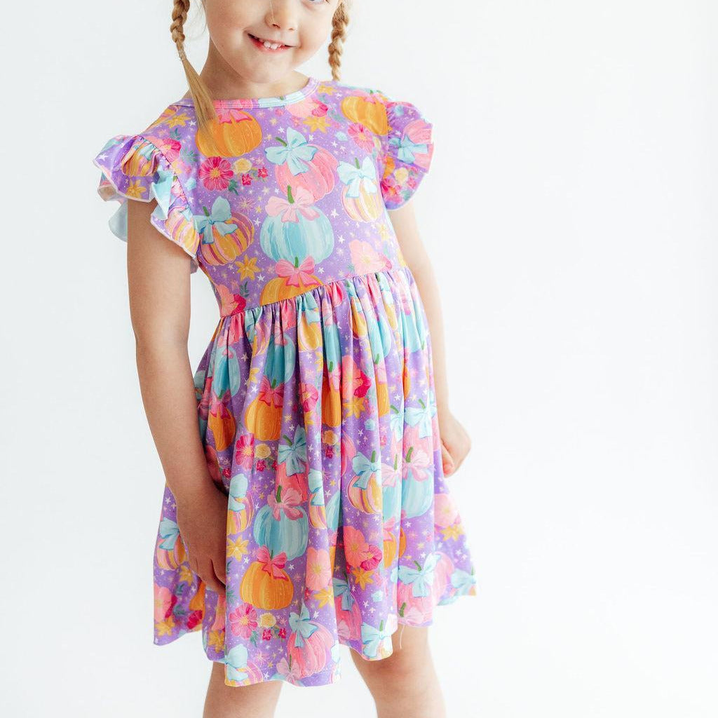 Autumn Sparkle Flutter Sleeve Twirl Dress