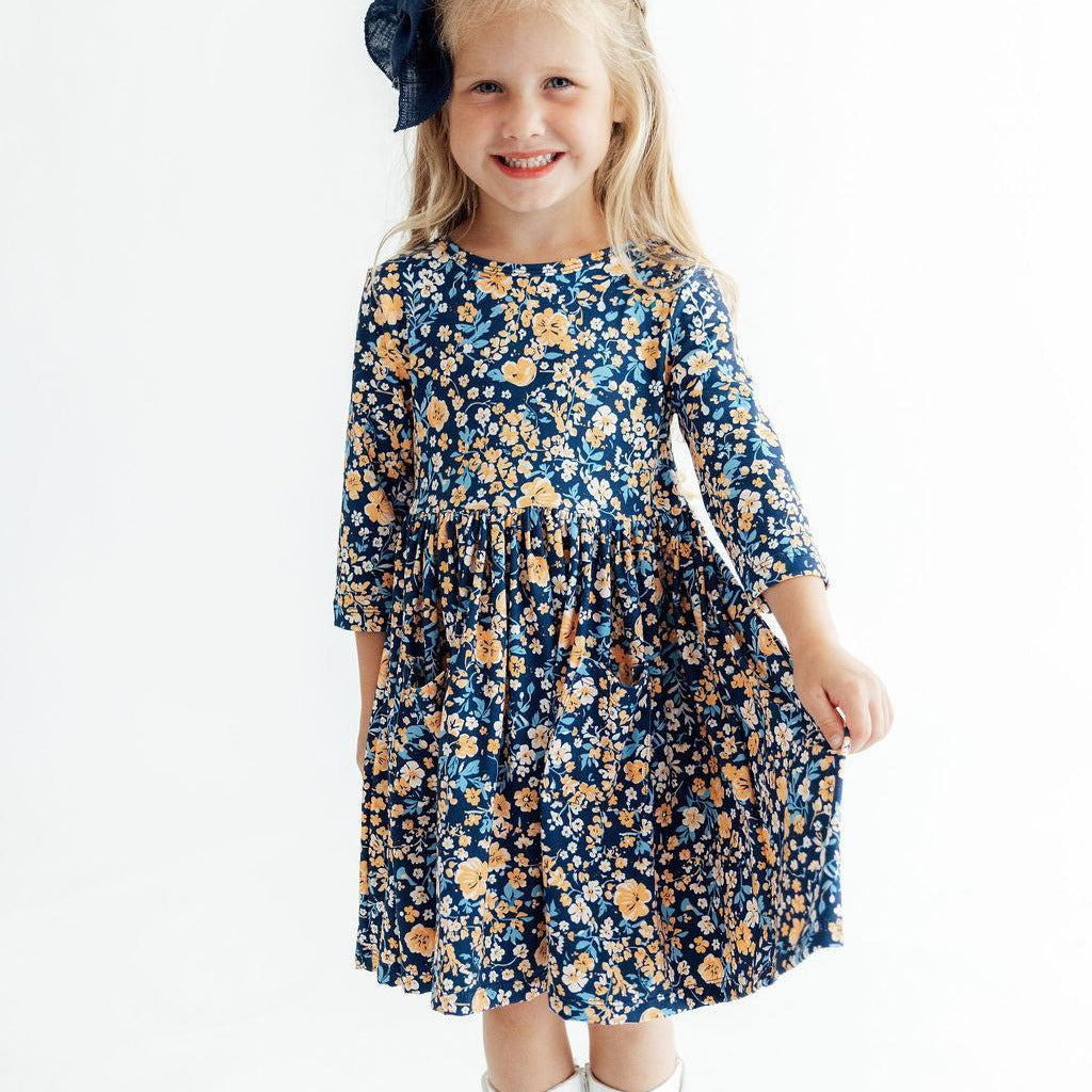 Marigold Moon 3/4 Sleeve Pocket Twirl Dress