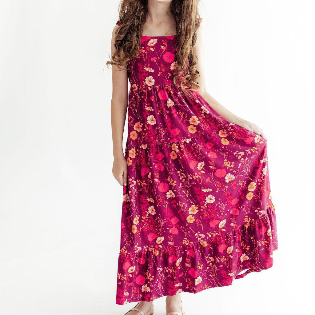 Retro Wildflower Ruffle Maxi Dress