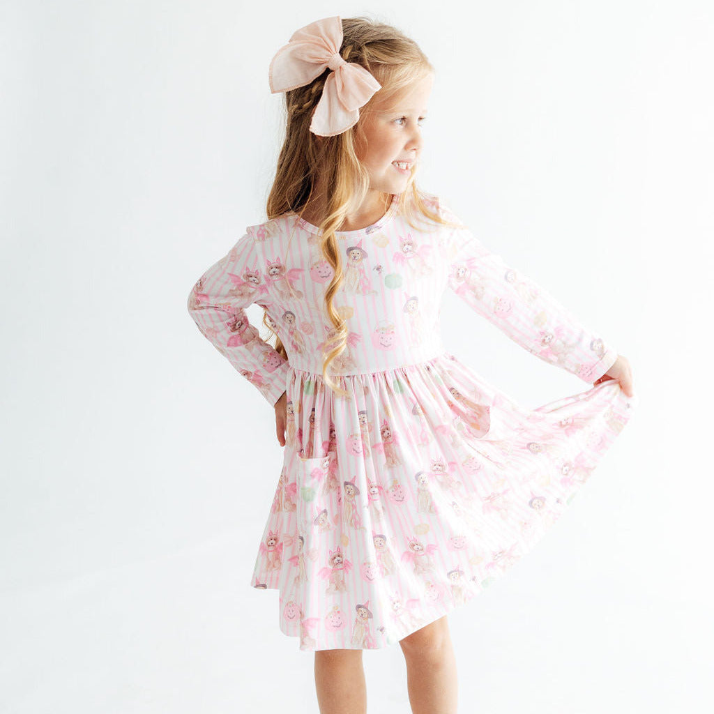 Pawsitively Spooky L/S Pocket Twirl Dress