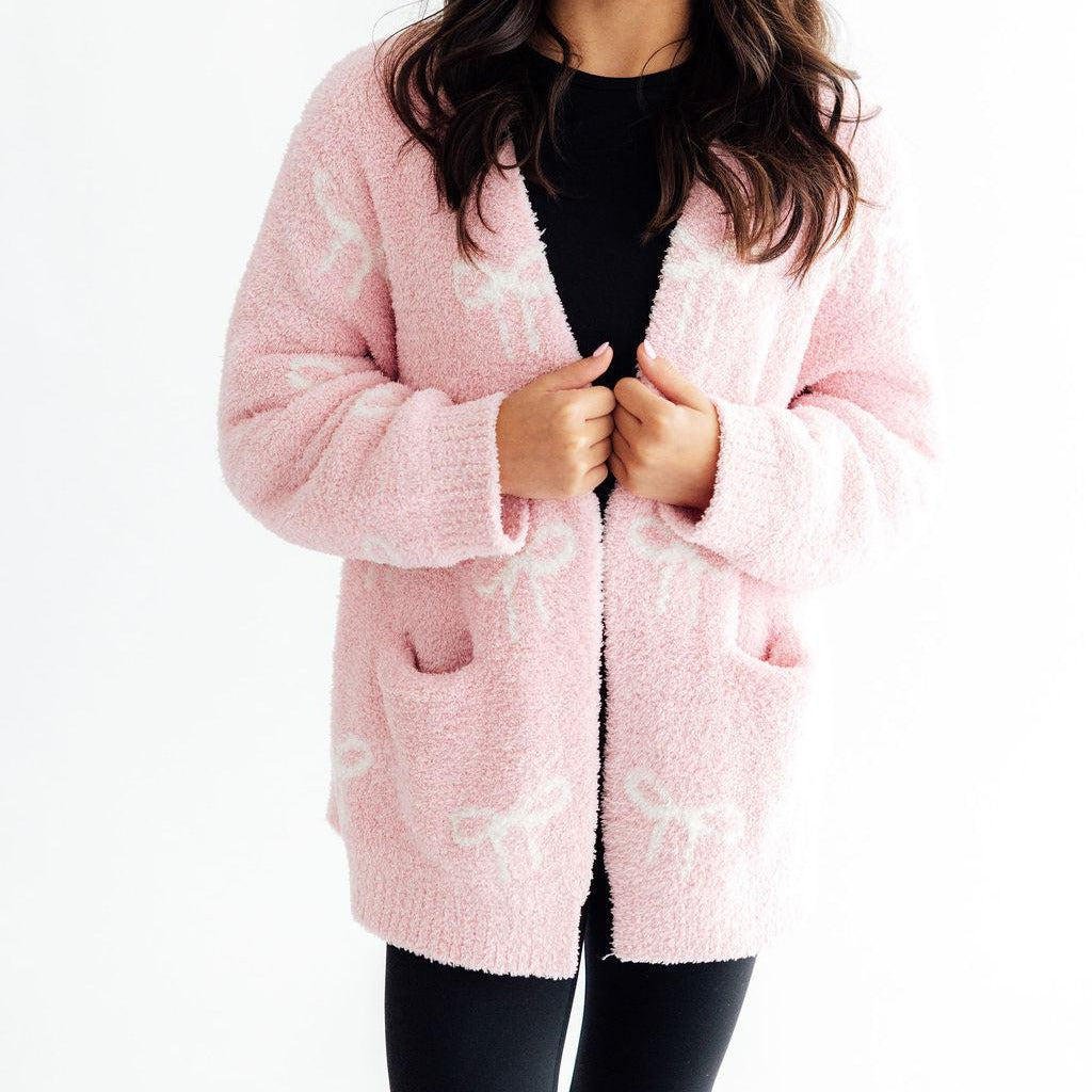 Light Pink/Coconut Bow Cozy Cardigan
