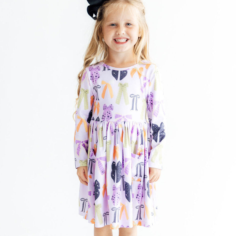 Tied with a Boo Lavender L/S Pocket Twirl Dress