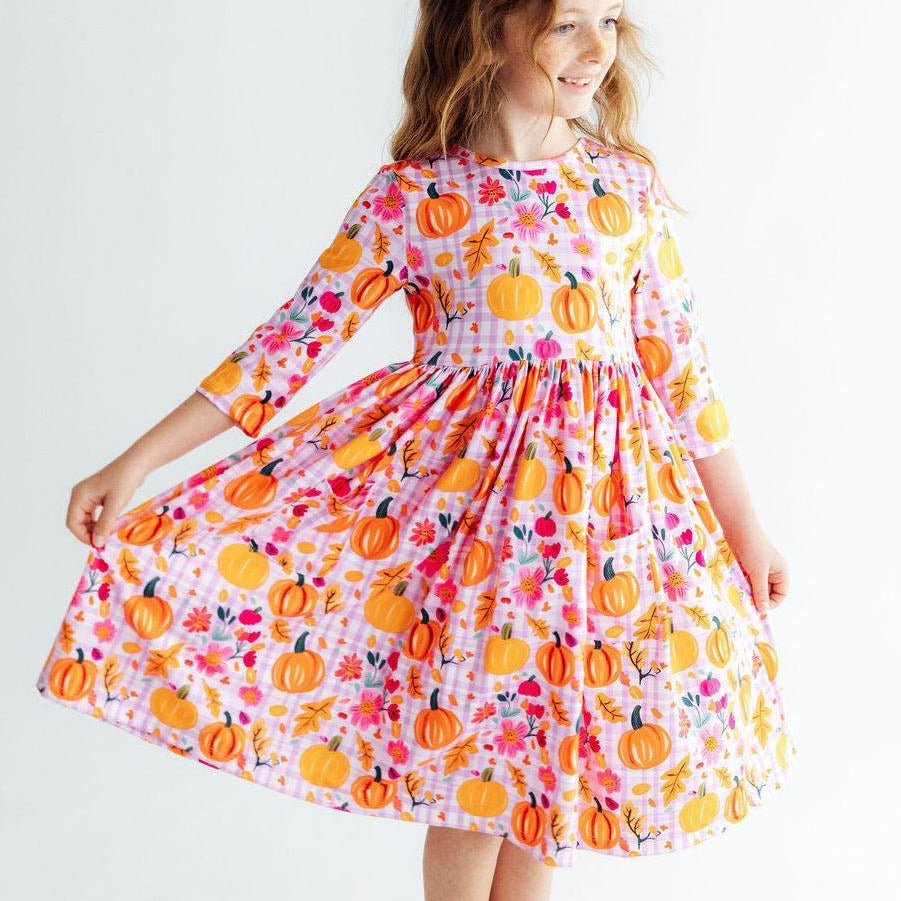 Pumpkin Party 3/4 Sleeve Pocket Twirl Dress