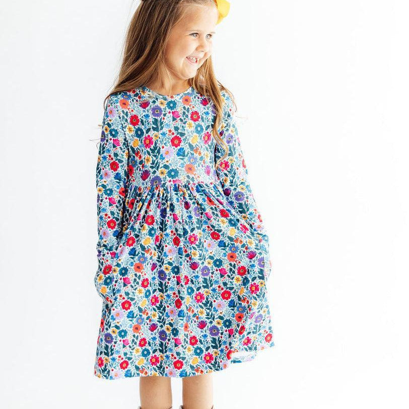 Vintage Floral L/S Pocket Twirl Dress