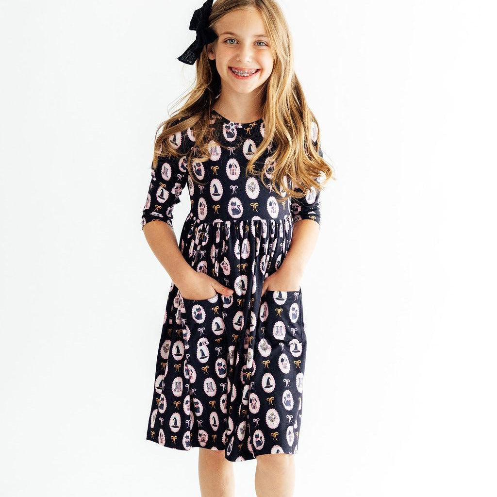 Hocus Pocus 3/4 Sleeve Pocket Twirl Dress