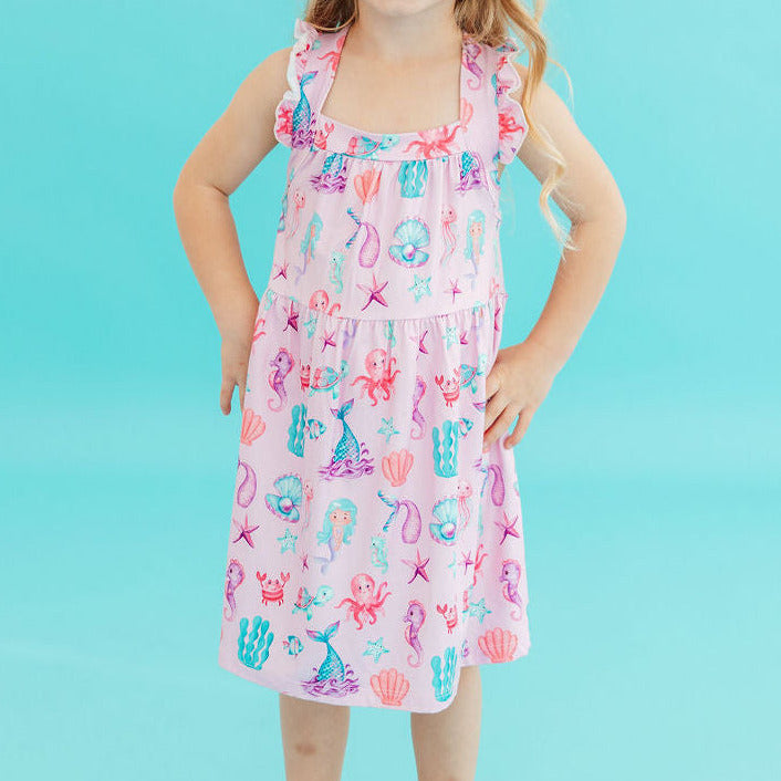 Under the Sea Ruffle Cross Back Dress
