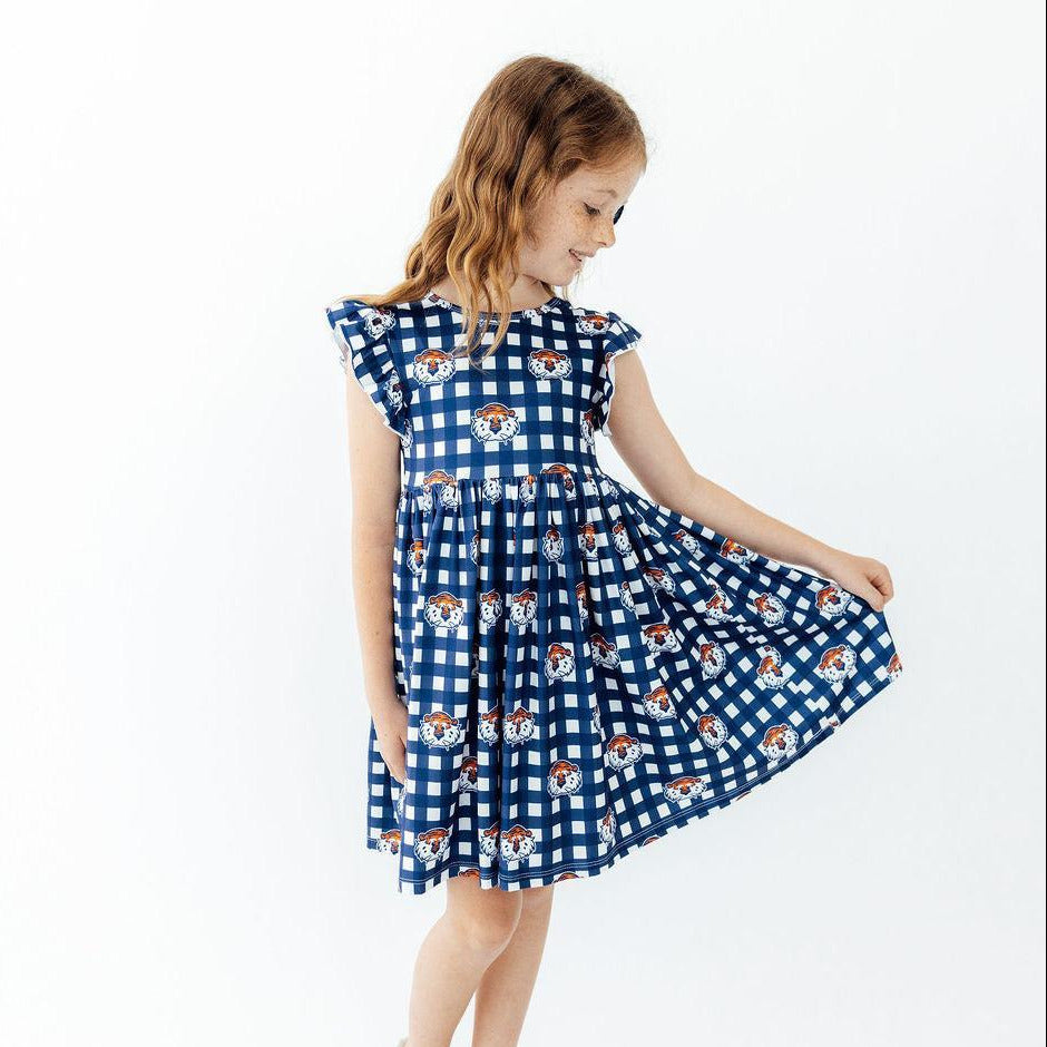 Auburn Plaid Aubie Flutter Twirl Dress