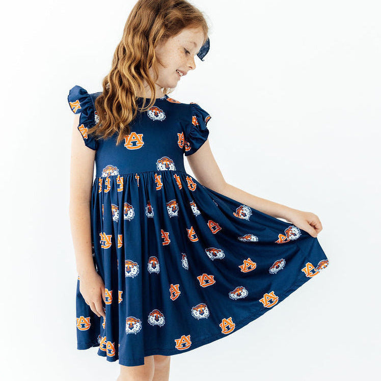 Auburn Blue Aubie Flutter Twirl Dress
