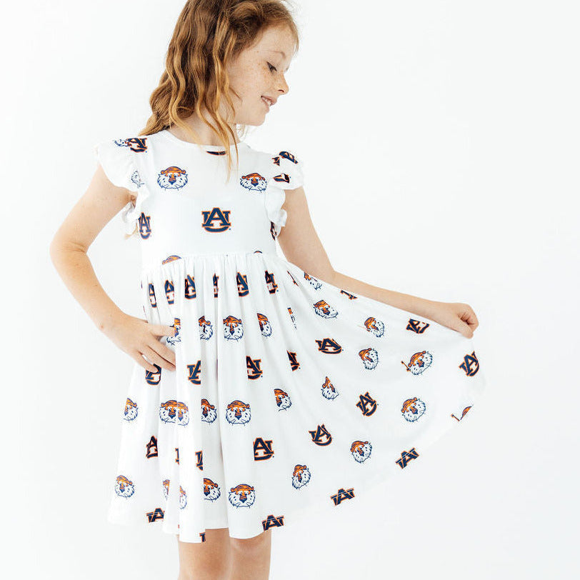 Auburn White Aubie Flutter Twirl Dress