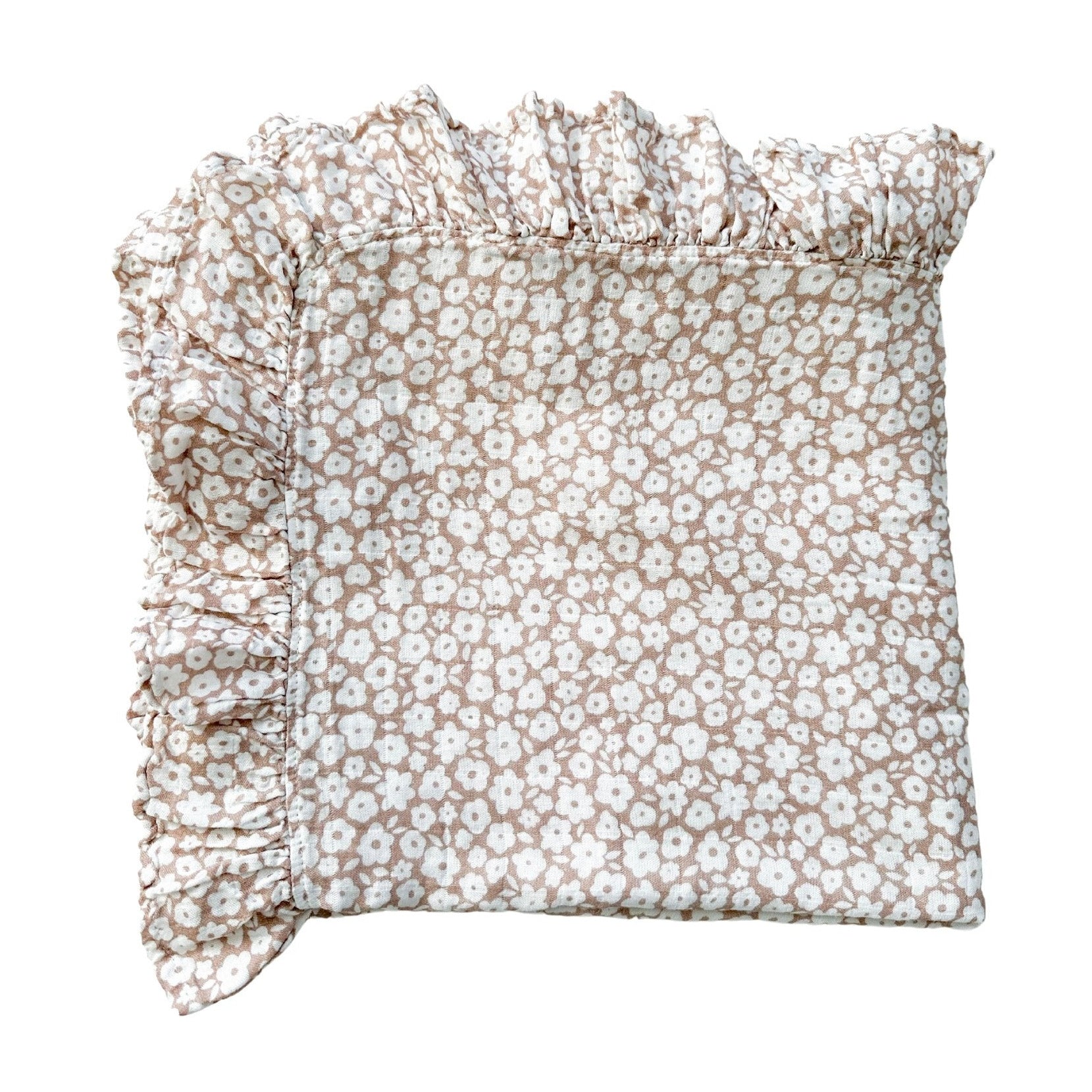 Organic Muslin Swaddle Blanket - Mocha Ditsy Floral Ruffle