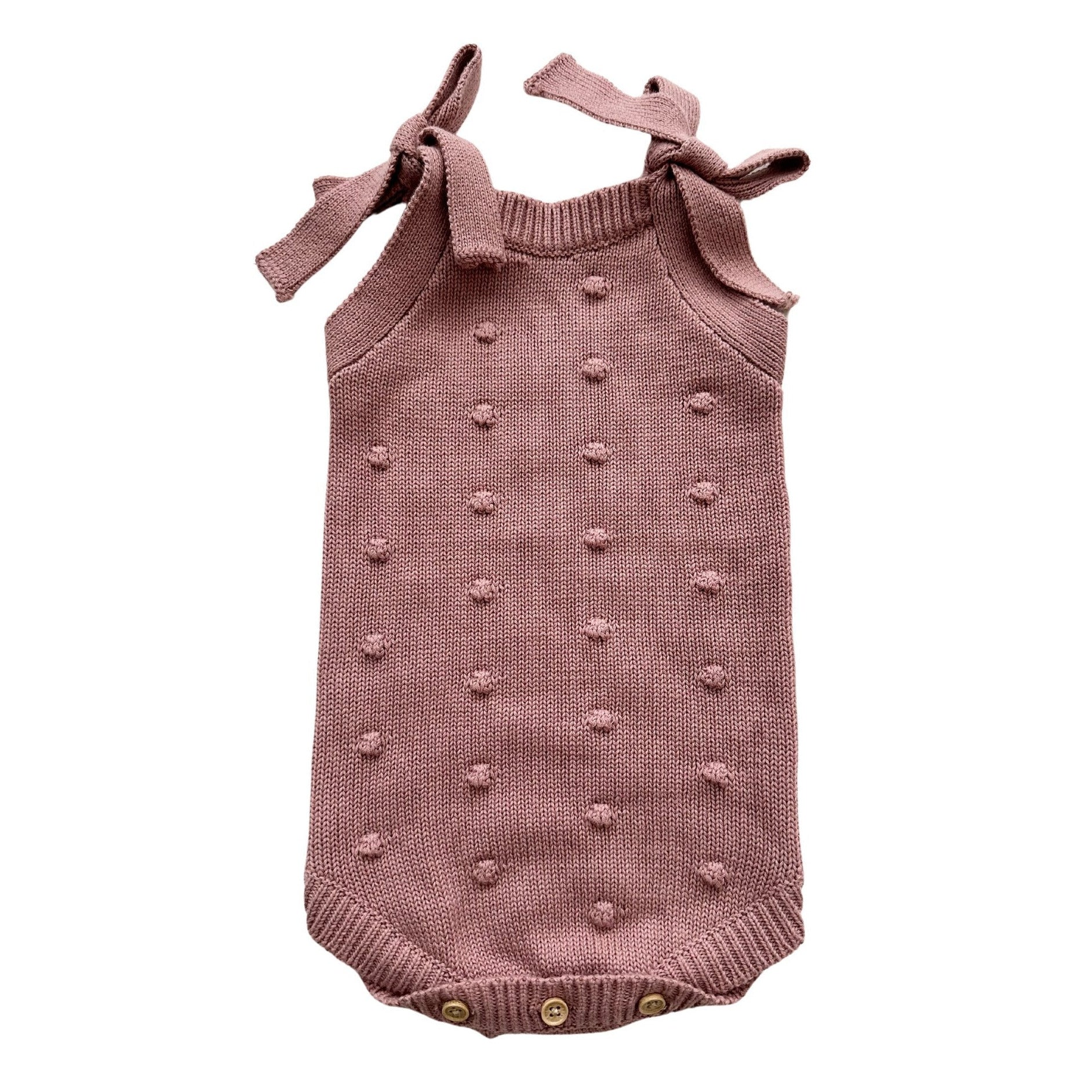 Organic Knit Romper - Mauve Pom