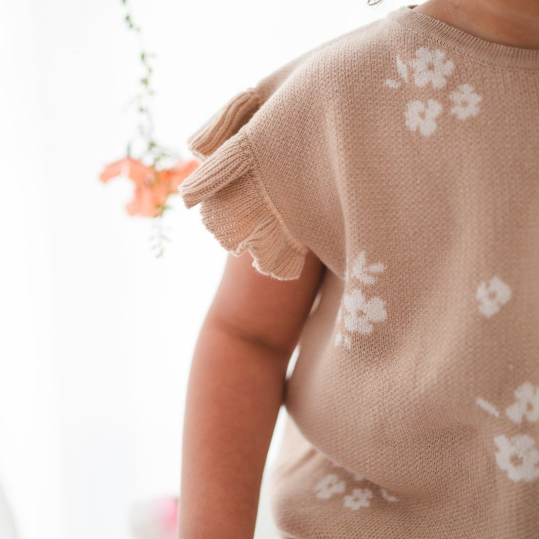 Organic Knit Short Set - Tan Floral