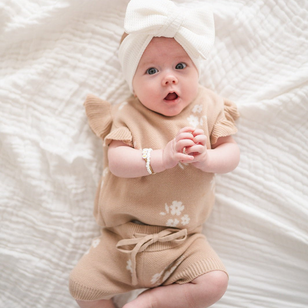 Organic Knit Short Set - Tan Floral