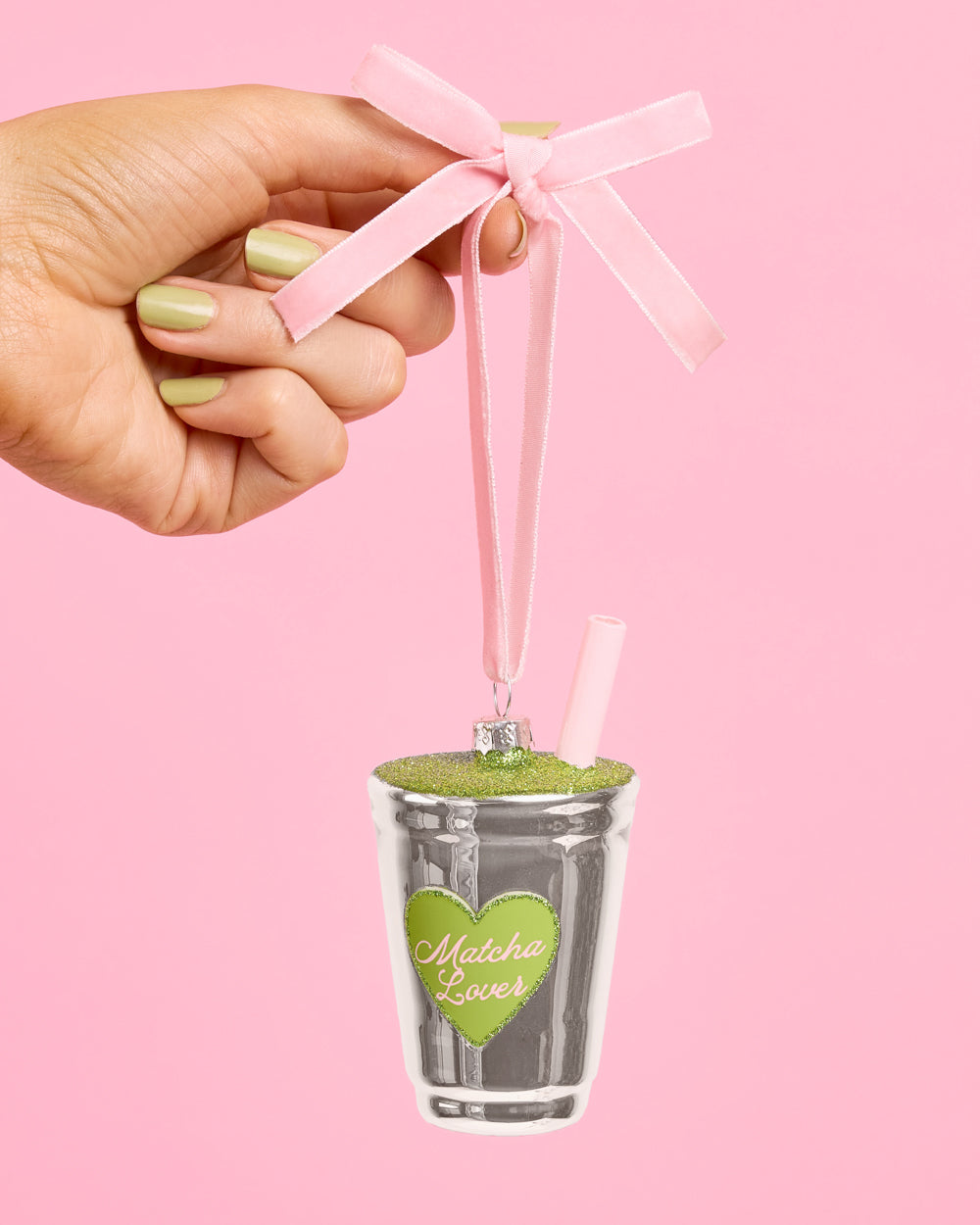 Matcha Girl Ornament - glittery glass ornament