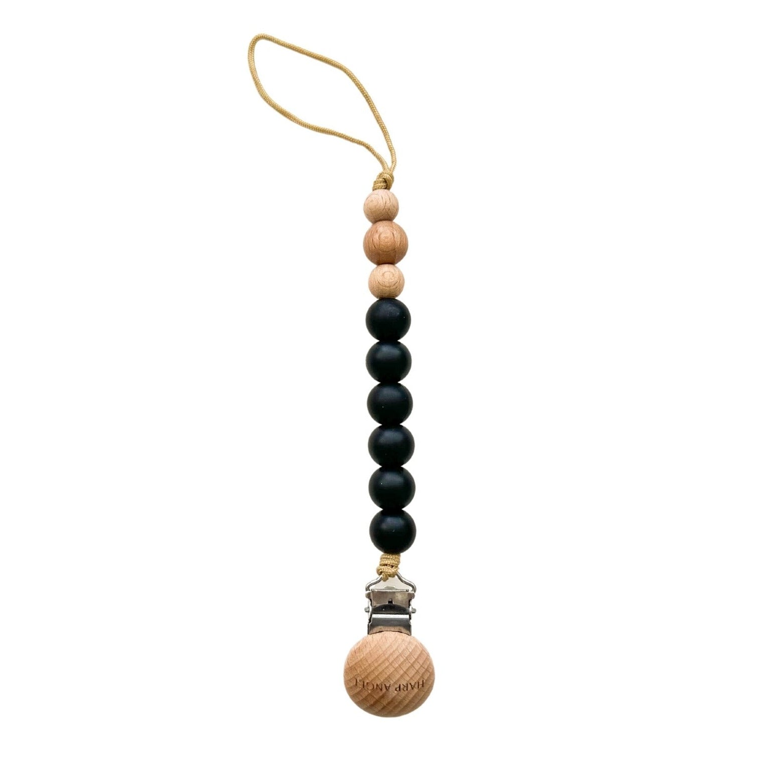 Pacifier Clip Harper – Black Silicone & Wood Teether
