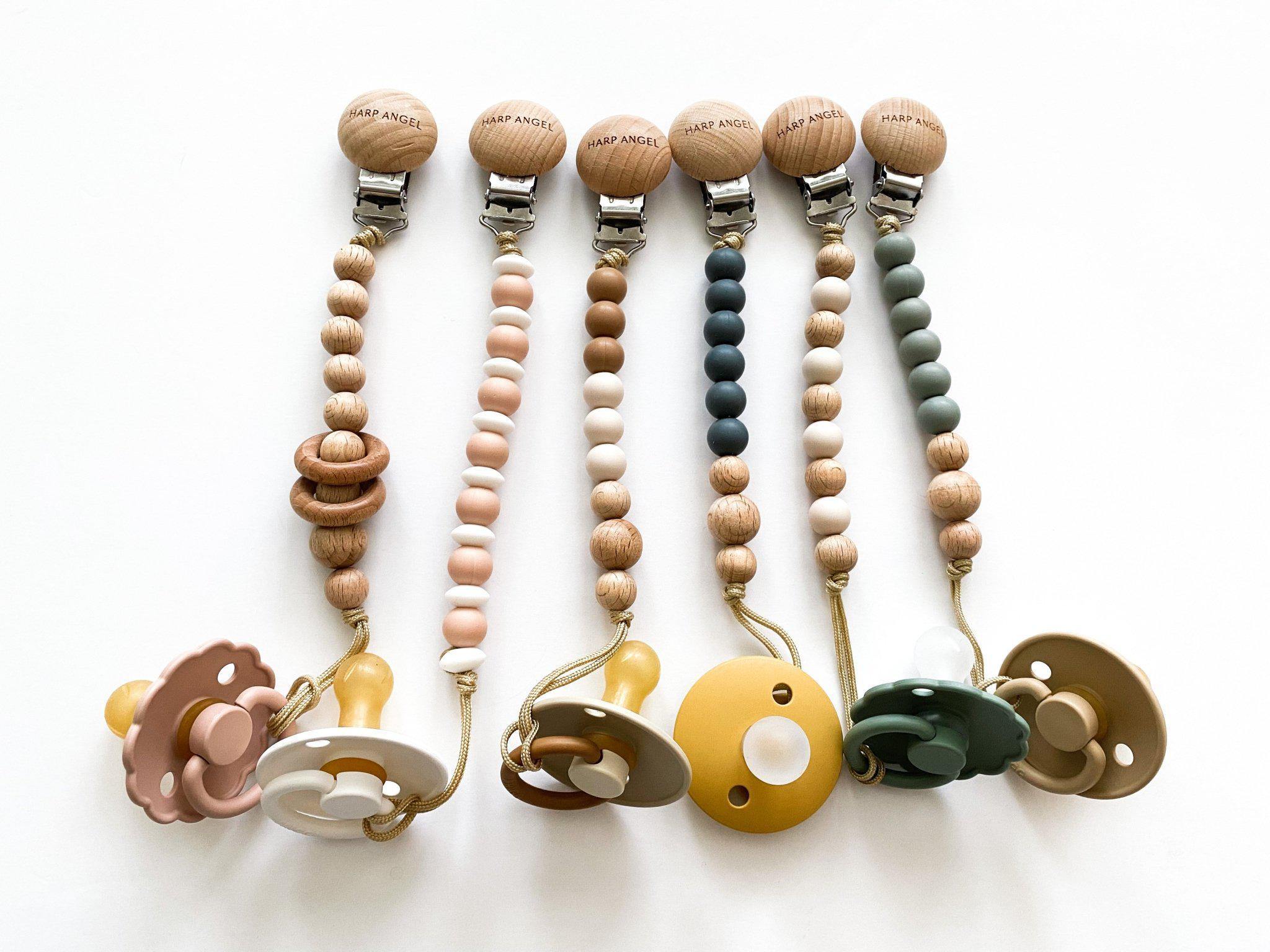 Pacifier Clip Harper – Cream Silicone & Wood Teether