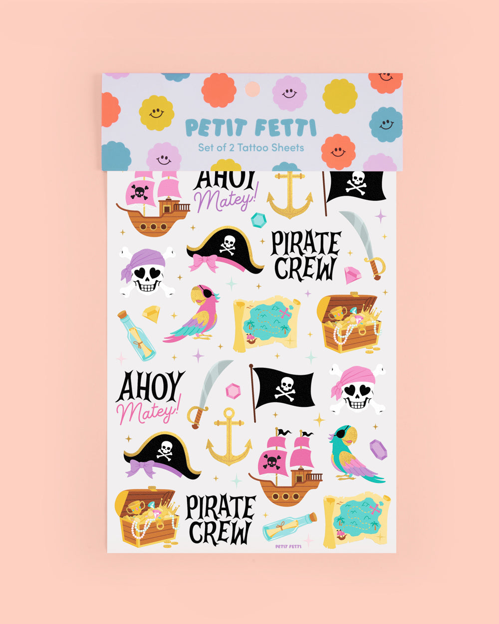 Pirate Crew Tats - 48 pink + gold foil temporary tattoos