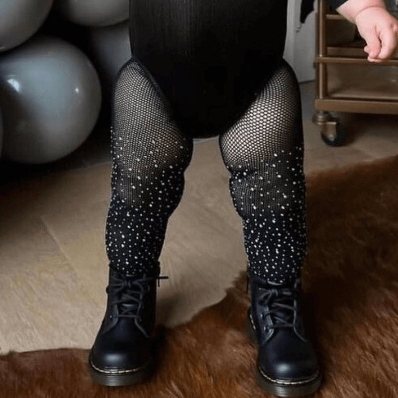 Rhinestone Fishnet Tights - Black