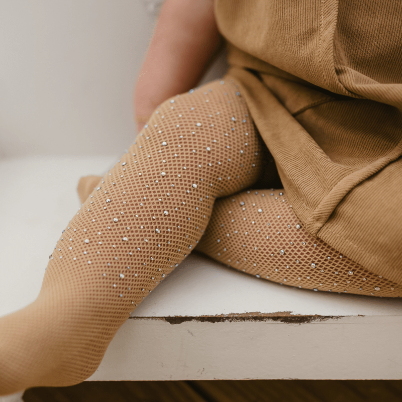 Rhinestone Fishnet Tights - Natural