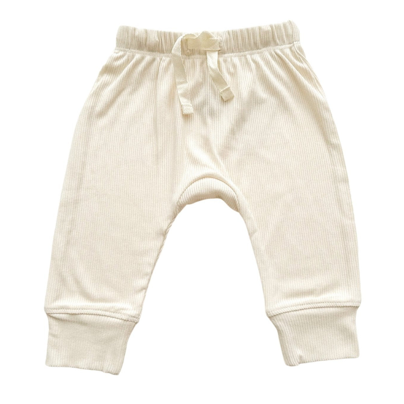 Cream Ribbed Bamboo Baby Jogger Pants