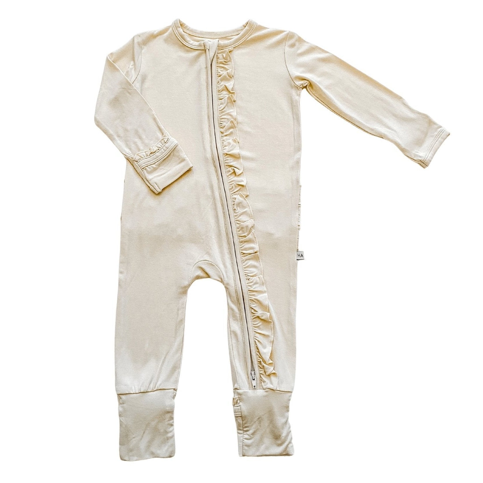 Cream Baby Pajamas | Ruffle Zipper Romper
