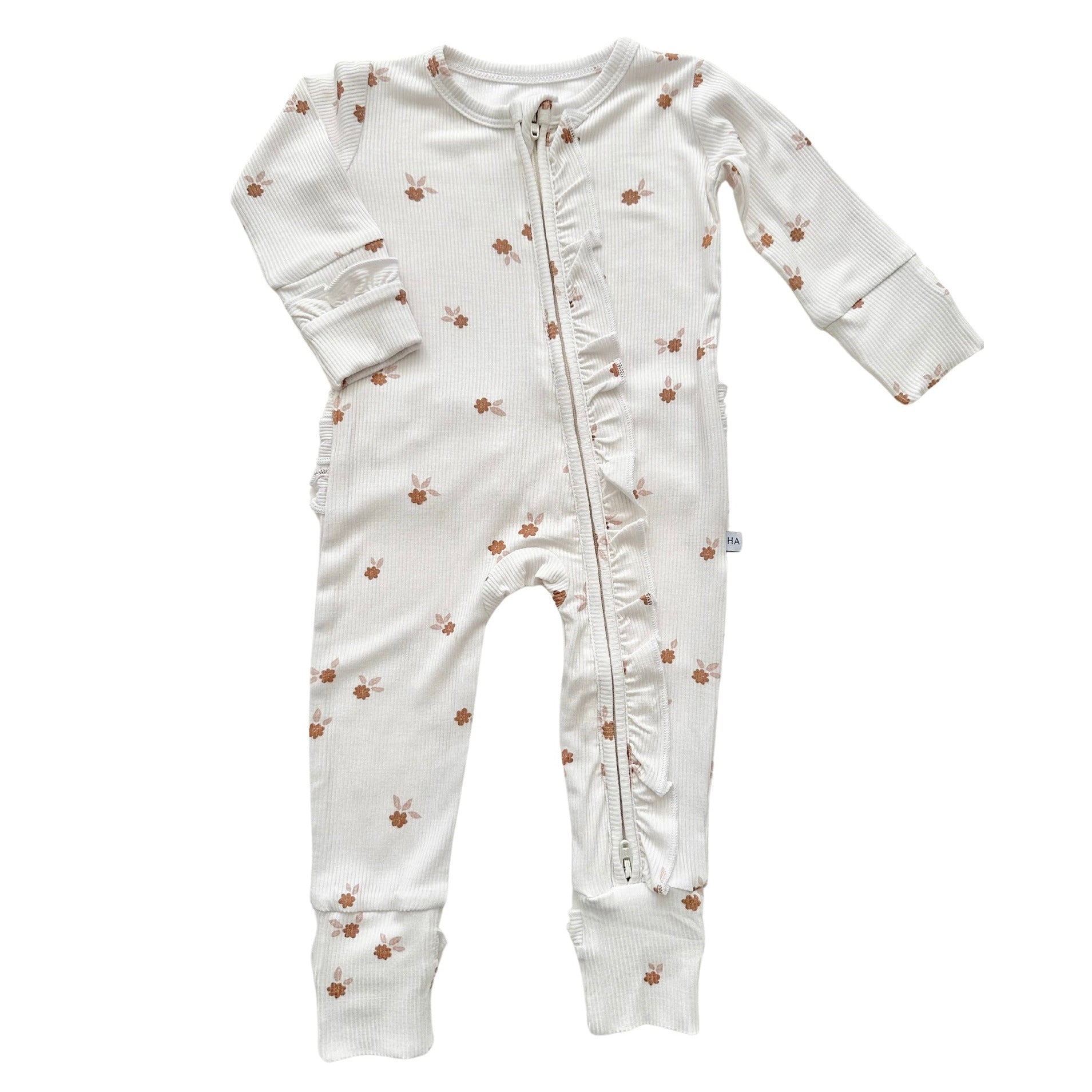 Fleur Ribbed Baby Pajamas | Ruffle Zipper Romper