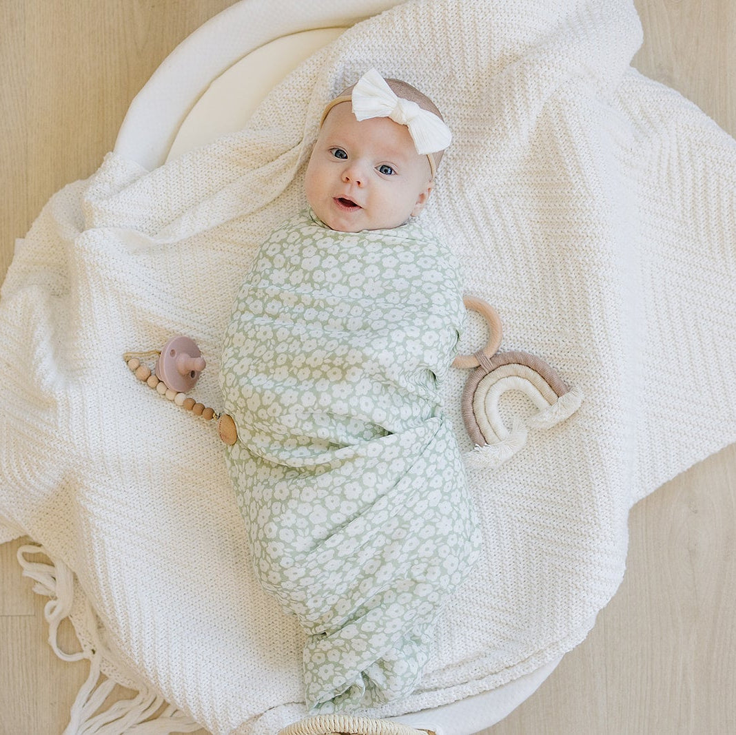 Sage Ditsy Floral Muslin Swaddle Blanket