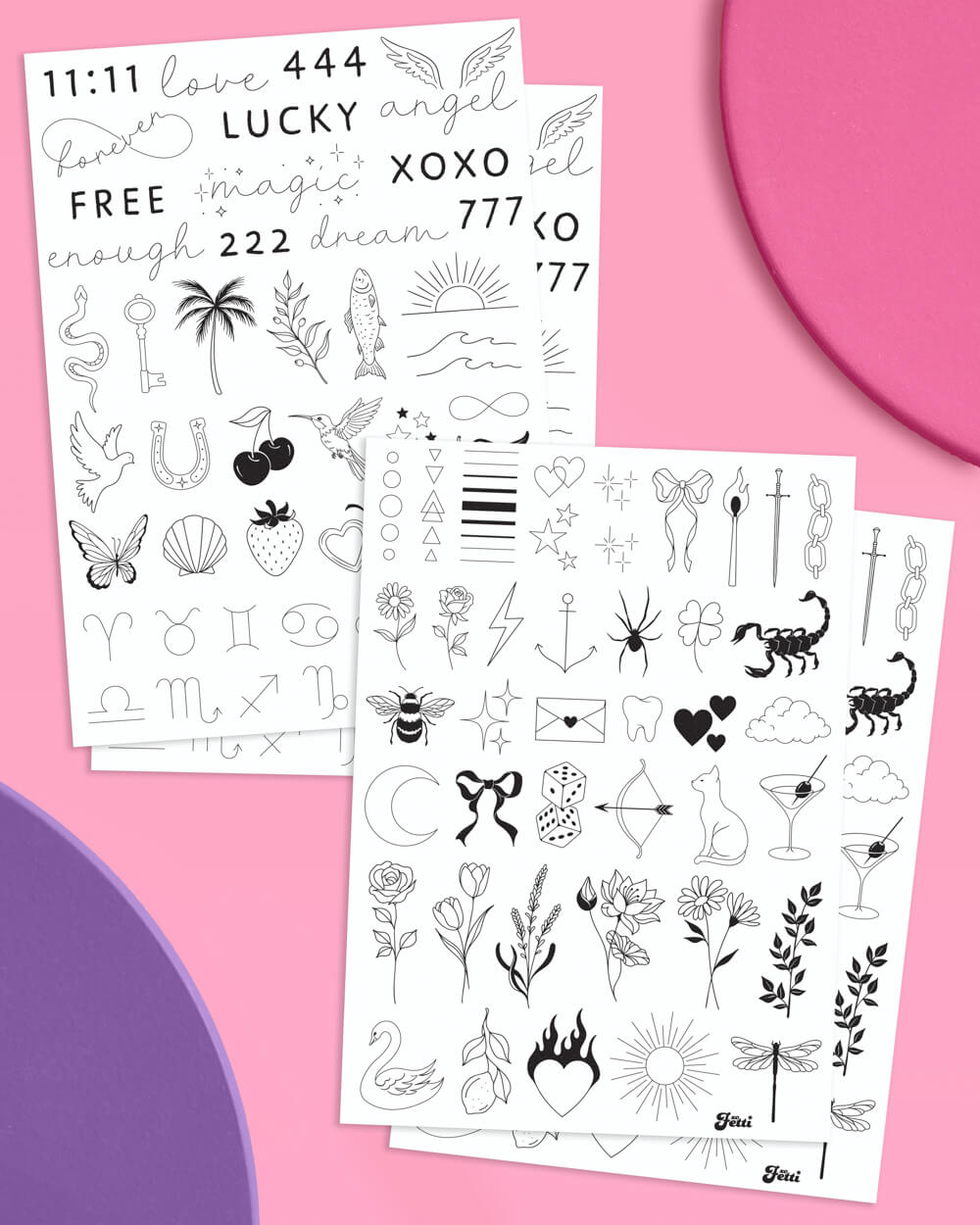 Realistic Fine Line Tattoos - 4 tattoo sheets