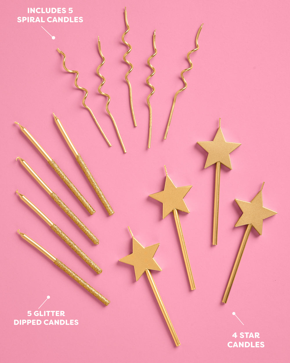 Make a Wish Gold Candles -  14 gold glitter candles