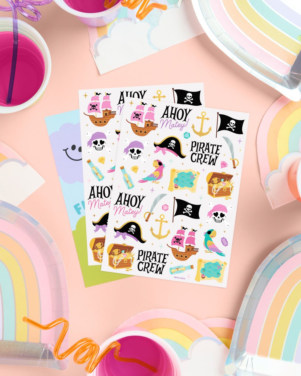 Pirate Crew Tats - 48 pink + gold foil temporary tattoos