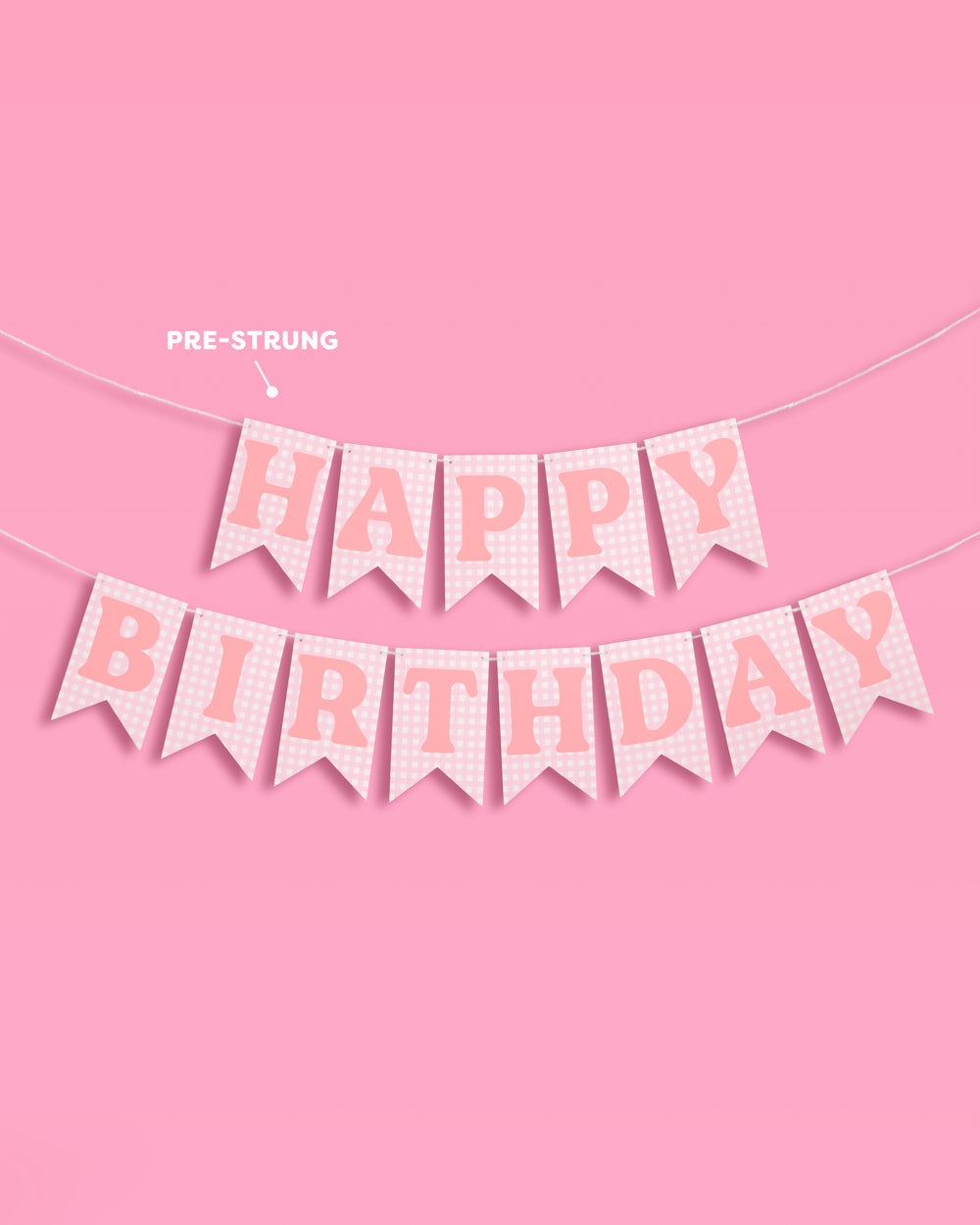 Gingham Birthday Banner - pre-strung banner